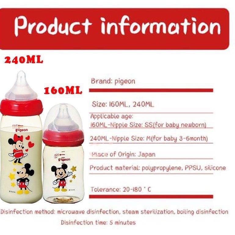 Pigeon Disney 160Ml 240Ml Botol Susu Ppsu Wide Neck Mickey Minnie Pooh Snoopy