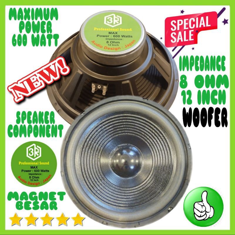 0Speaker Component 3R 12 Inch Woofer Magnet Besar 600 Watt 8 Ohm
