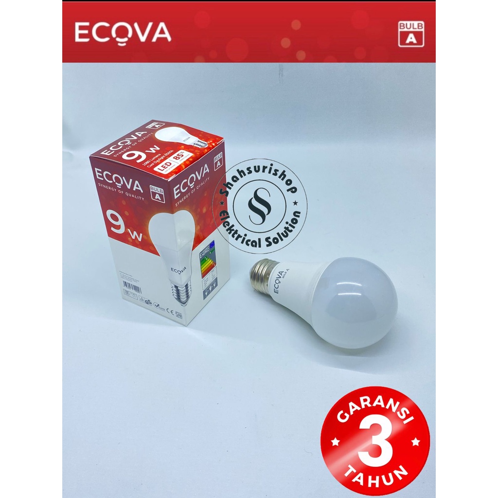 LED BULB ECOVA 9W 9WATT 9 WATT A SERIES GARANSI 3 TAHUN SNI