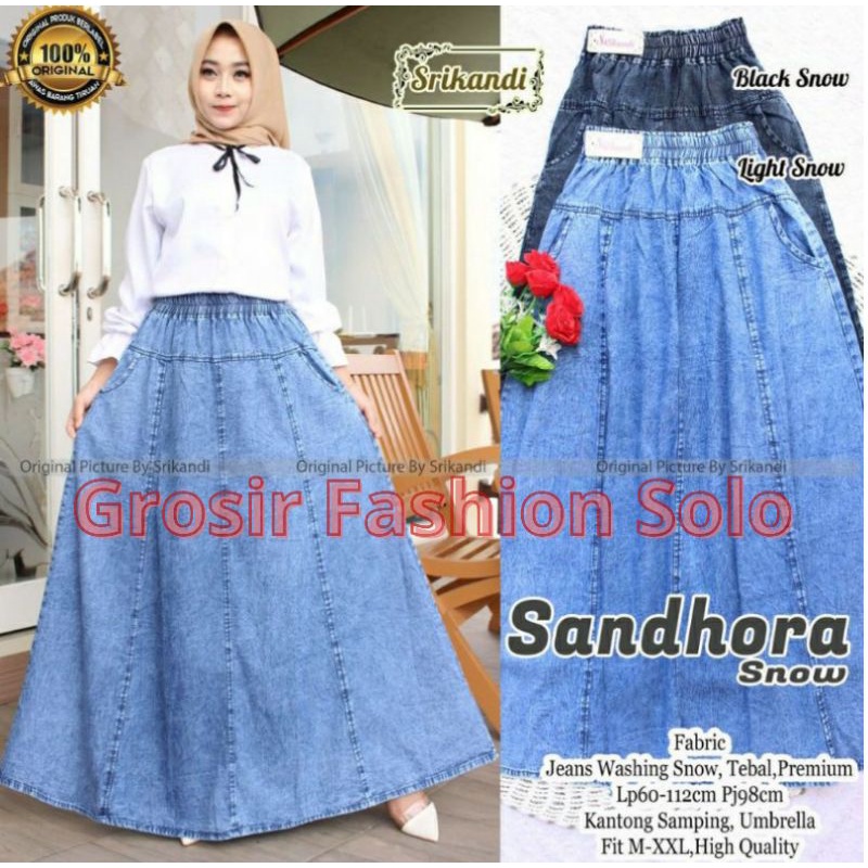 SANDHORA SNOW by Srikandi | Rok Jeans Wanita Jumbo Pecah Delapan 8 . Skirt Payung