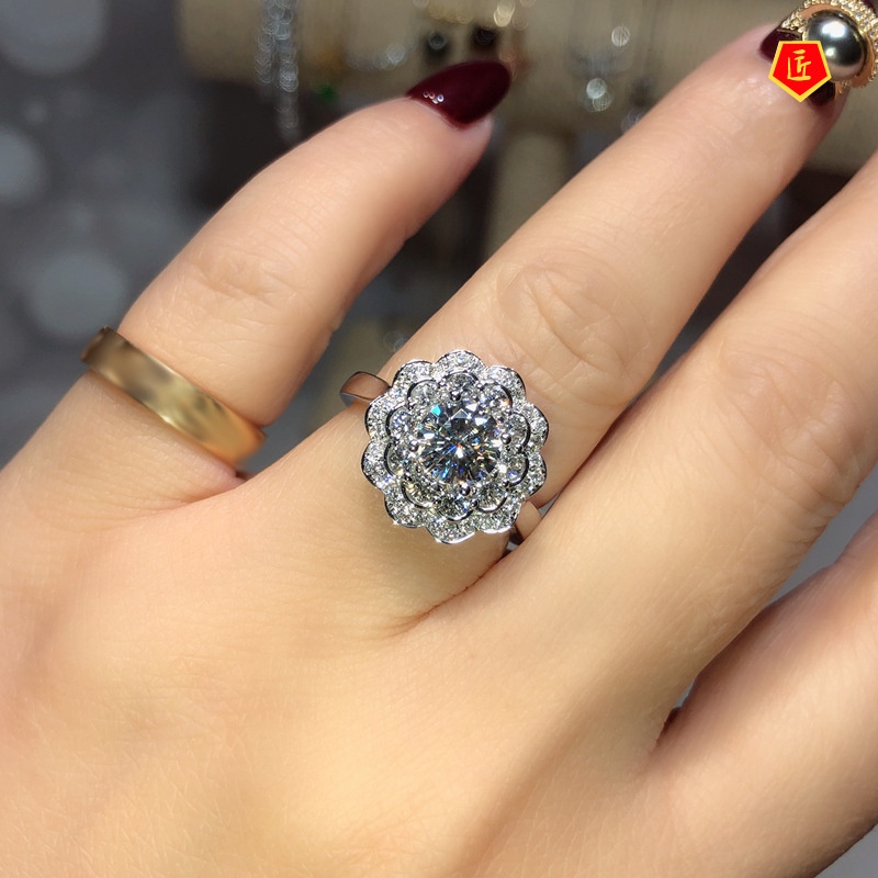 [Ready Stock]Double Layer Flower 1 Karat Moissanite Ring