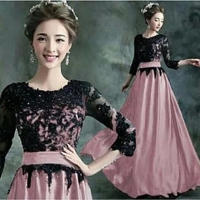 LONG DRESS ISYANA PINK PARTY DRESS BRUKAT KOREA  Terusan
