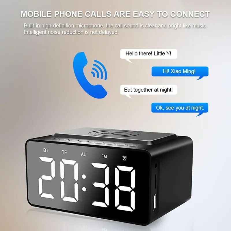 AEC BT508 - Bluetooth Speaker LED Alarm Clock with Wireless Charger