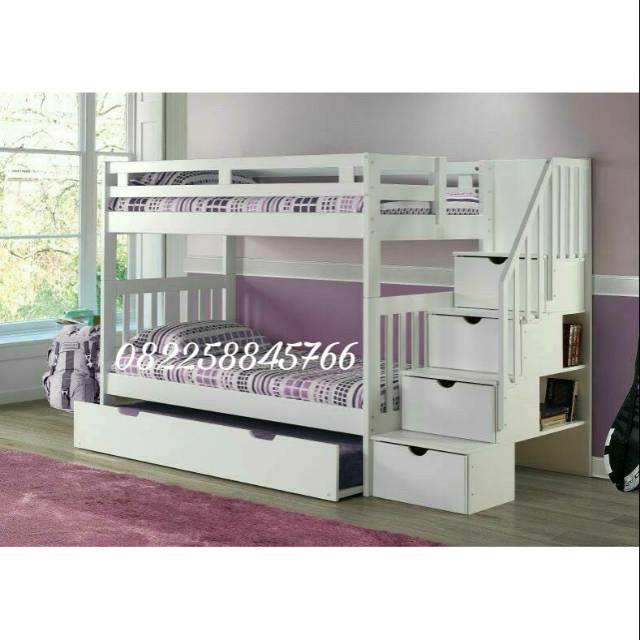 Bunkbed Ranjang Tempat Tidur Dipan Anak Susun Tingkat 3 Kayu Jati Jepara