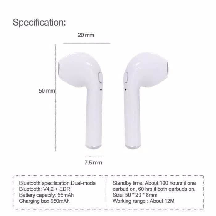 EARPHONE BLUETOOTH i7S TWS HANDSFREE WIRELES i7S TWS V4.2 SUPERBASS - FA