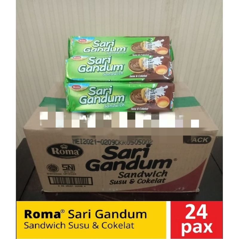 

Roma Sari Gandum Sandwich Susu & Cokelat 115 gr - 1 Kardus isi 24 bks