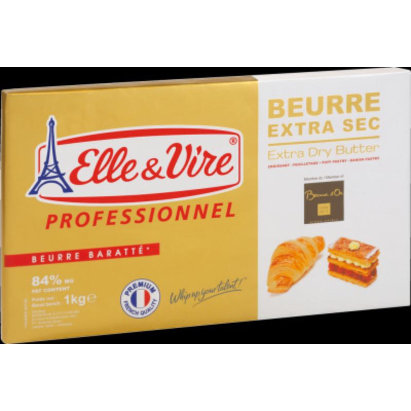 Extra Dry Butter Sheet Unsalted 1Kg (84% Fat) - Elle et Vire