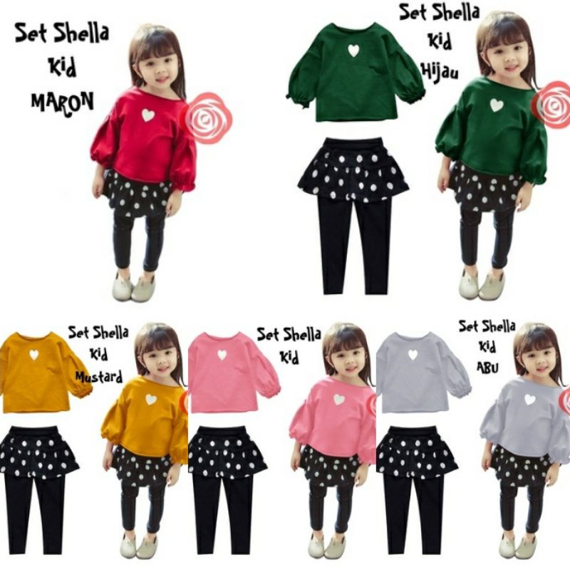 CELANA ROK LEGGING ANAK PEREMPUAN + BLOUSE USIA 4-6 TAHUN BAJU ANAK LUCU ROK POLKADOT STELAN ANAK PE