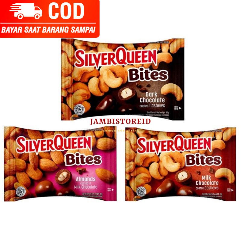 

(JAMBISTOREID) JAMBI LANGSUNG KIRIM Silver Queen Bites All Varian 40 gram Almond Milk Dark Chocolate Jambi Jasa Titip Oleh-Oleh Makanan Parcel Hampers Silverqueen