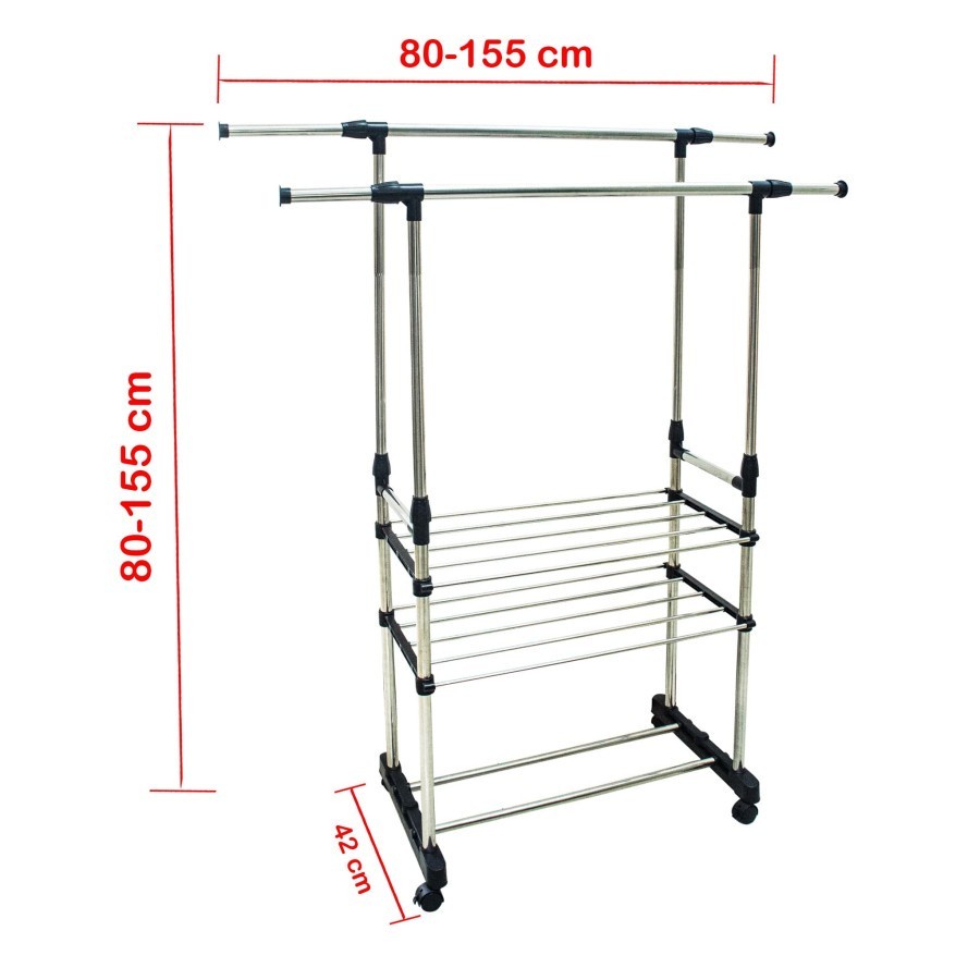 Hanger Double Pole Rack Clothes / Rak Sepatu Gantungan Baju Handuk