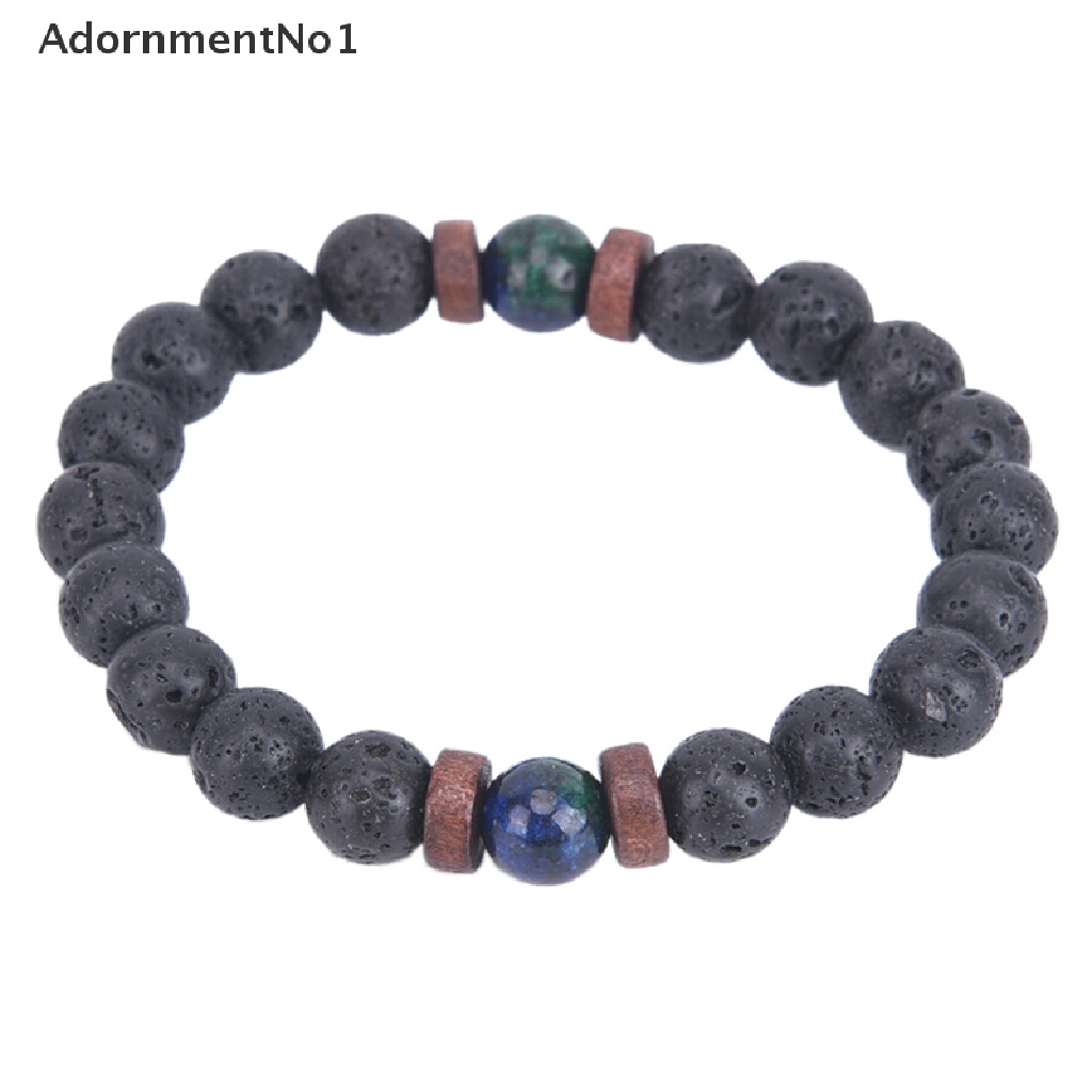 (AdornmentNo1) Gelang Tangan Manik-Manik Batu Lava Rock Chrysocolla Untuk Pria / Yoga