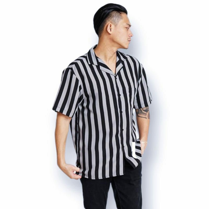 KEMEJA STRIPE PRIA LENGAN PENDEK/KEMEJA SALUR PRIA/KEMEJA CASUAL PRIA/KEMEJA SANTAI