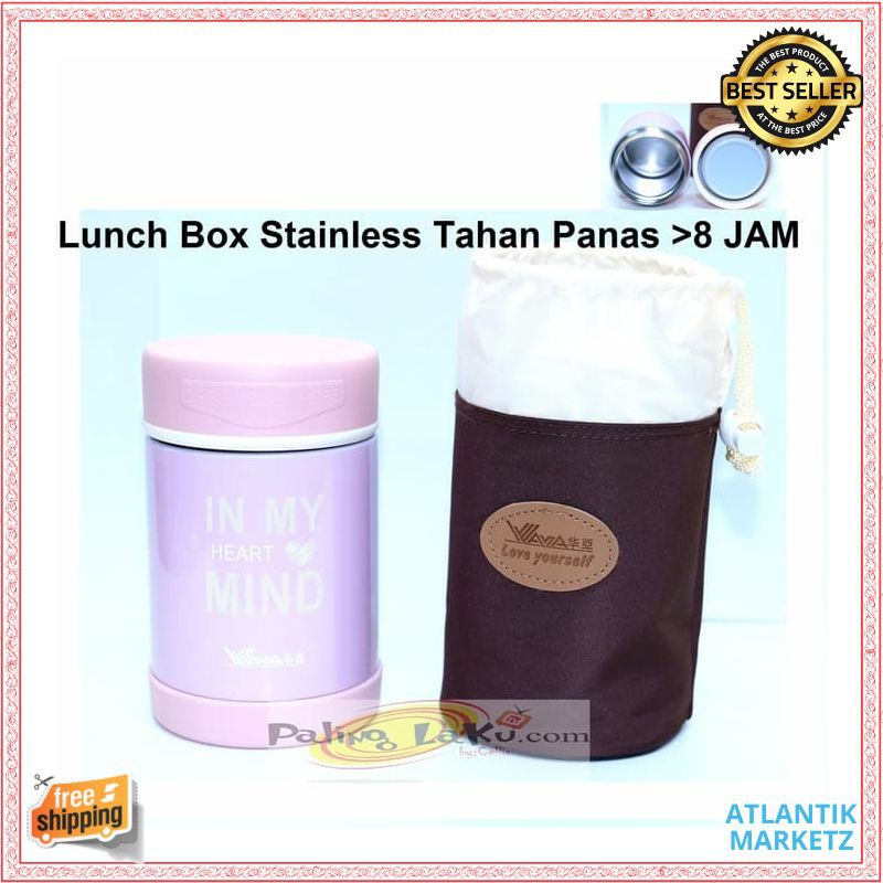 Lunch Box 500ml Stainless Tahan Panas 8 Jam Food Grade + Tas - Pink