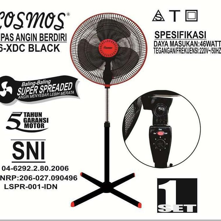 Terbagus.. Kipas Angin COSMOS 16 XDC  berdiri / Stand Fan murah 3 kecepatan 46 Watt F6Y