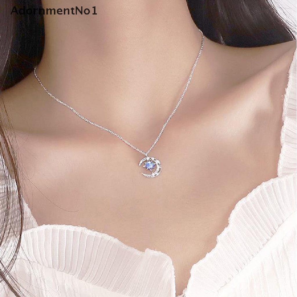 (AdornmentNo1) Kalung Rantai Dengan Liontin Bulan + Bintang Aksen Berlian Imitasi Untuk Wanita