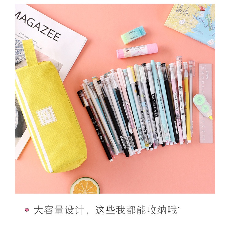 Kotak Pensil Tepak Zipper Double Layer Wadah Alat Tulis Pulpen Gunting Penggaris Bahan Canvas Warna Lucu Untuk Anak Dewasa Serbaguna Penyimpanan Make Up Pencil Case Stationary Sekolah Kantor