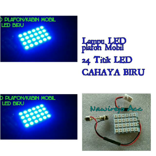 Lampu LED Plafon/Kabin Mobil 24 LED Cahaya Biru