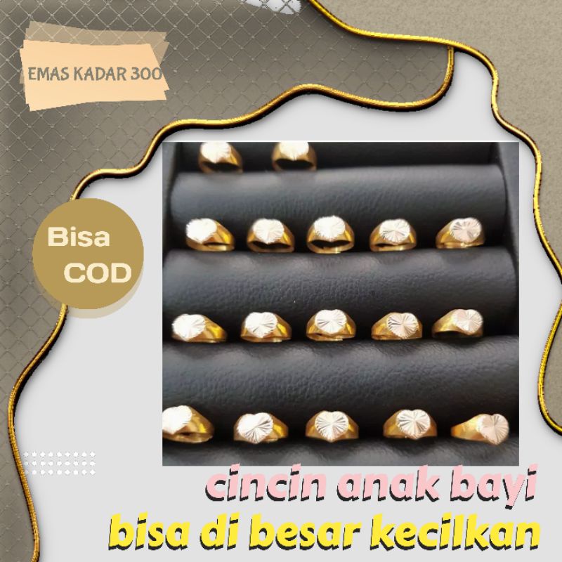 Cincin bayi emas kadar 300/ 6 karat. Model kotak dan love