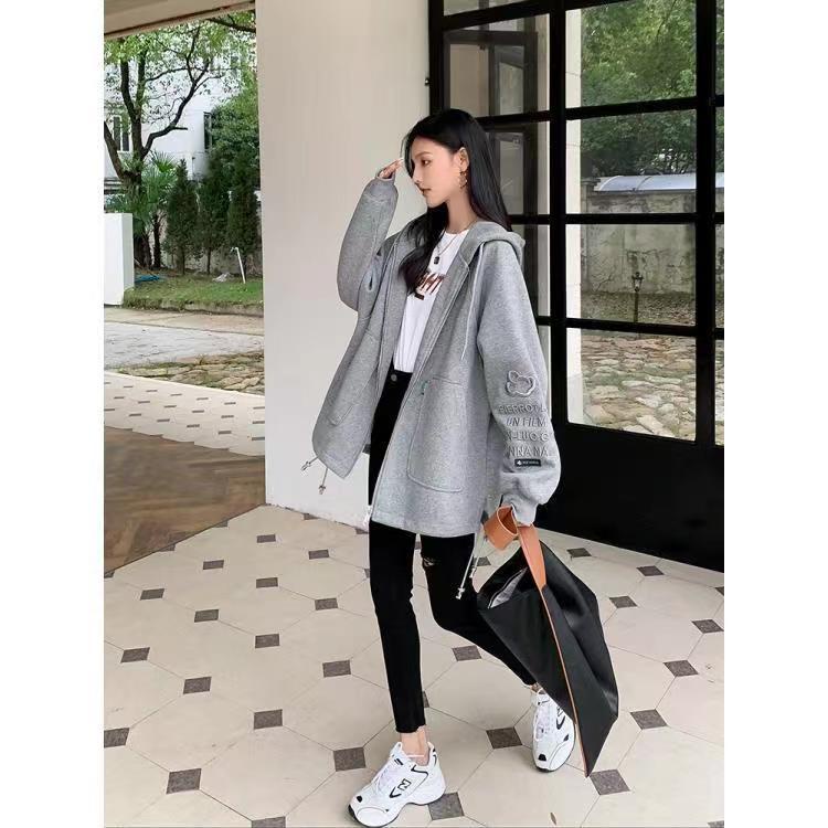 [littlecrab] Jaket Mickey Mouse Zipper Oversize Hoodie Resleting Hitam Putih Abu-Abu Telinga Bulat Lucu Unik Berkualitas Hoodie Jacket Living For Yourself Bordir Topi Telinga Tikus Lucu Unisex Korean Style