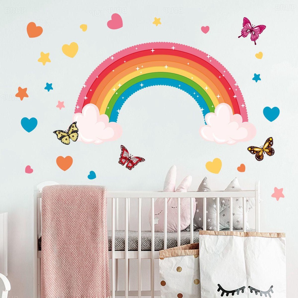 Populer Rainbow Wall Decals Colorful Kamar Cewek PVC Vinyl Stiker Dinding