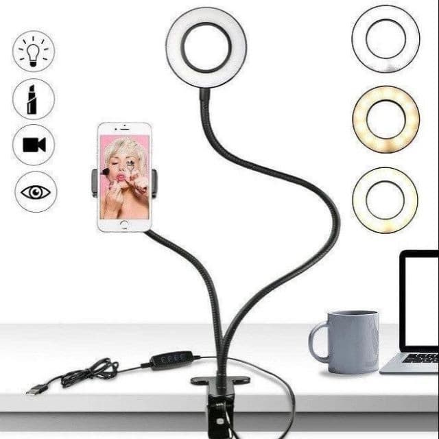 Lazypod 3in1 Ring light  / Ringlight LED Penjepit HP Elastis, Lazypod Jepit Flexible Ring 3 Mode