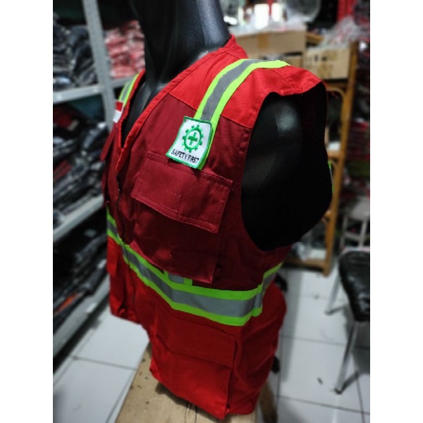 ROMPI SAFETY PREMIUM BAHAN KAIN DRILL MERAH KOMBINASI MARON PAKAI FURING REAL PICTURE