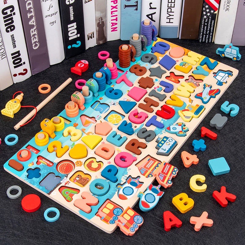 7 in 1 Wooden Puzzle alphabet number fishing games