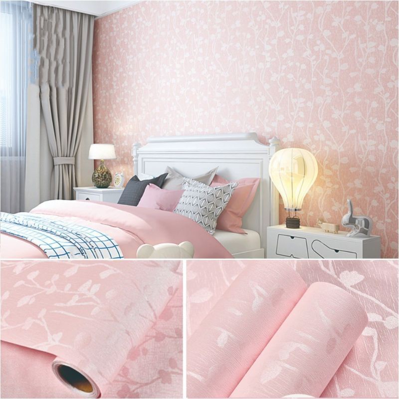 1ROLL wallpaper sticker dinding motif salur bunga pink