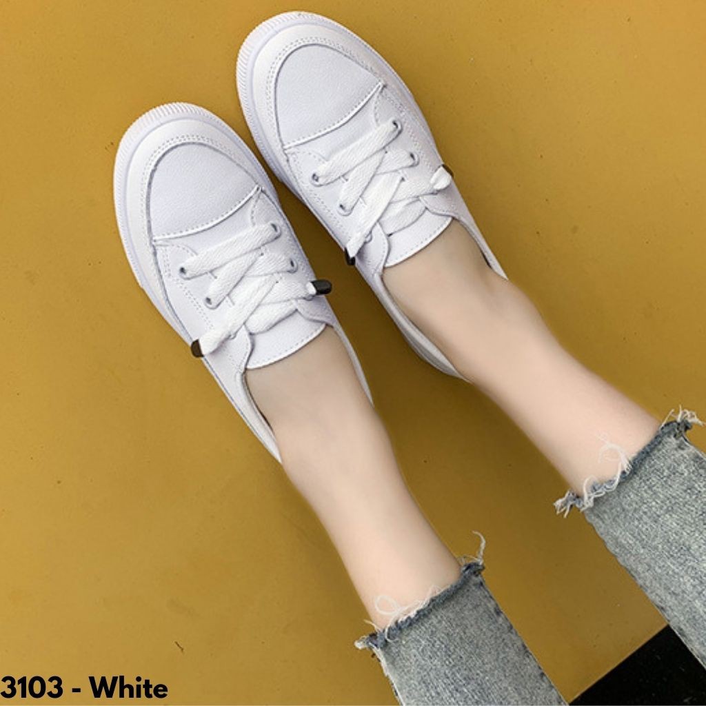 SEPATU SNEAKERS PUTIH WANITA IMPORT KULIT REMAJA DEWASA SANTAI CASUAL IMPORT 3103 MOVISCA