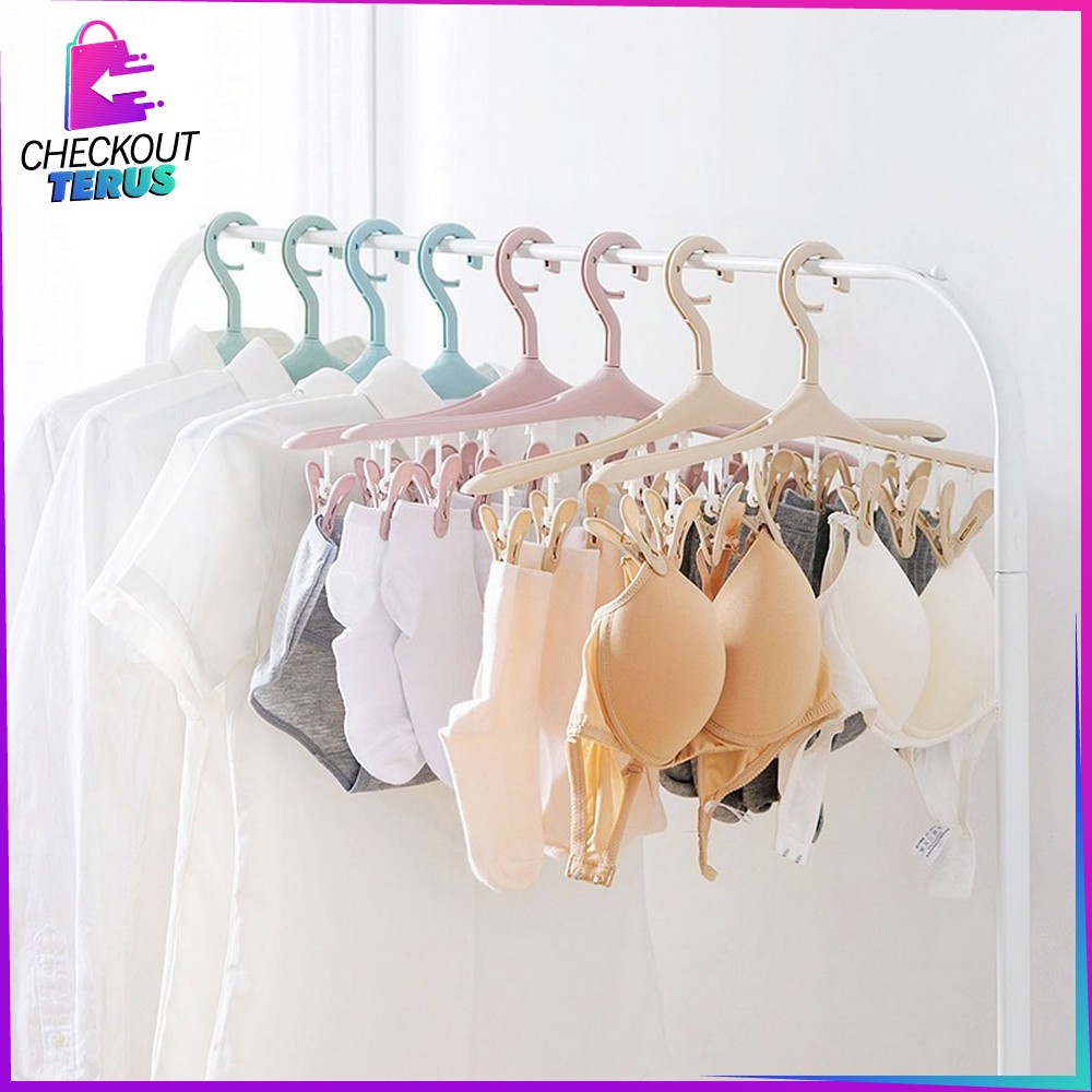 CT C281 Hanger Baju 8IN1 Plastik Tebal Gantungan Jepitan Jemuran Baju Plastik Hanger Kaos Kaki Gantungan Pakaian Dalam Hanger Jepit Jemuran Pakaian