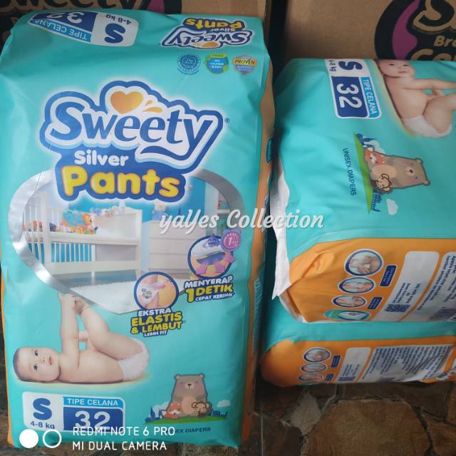 Sweety silver pants L54 M60 size L 54 M isi 60  popok bayi day night celana diaper swety diapering