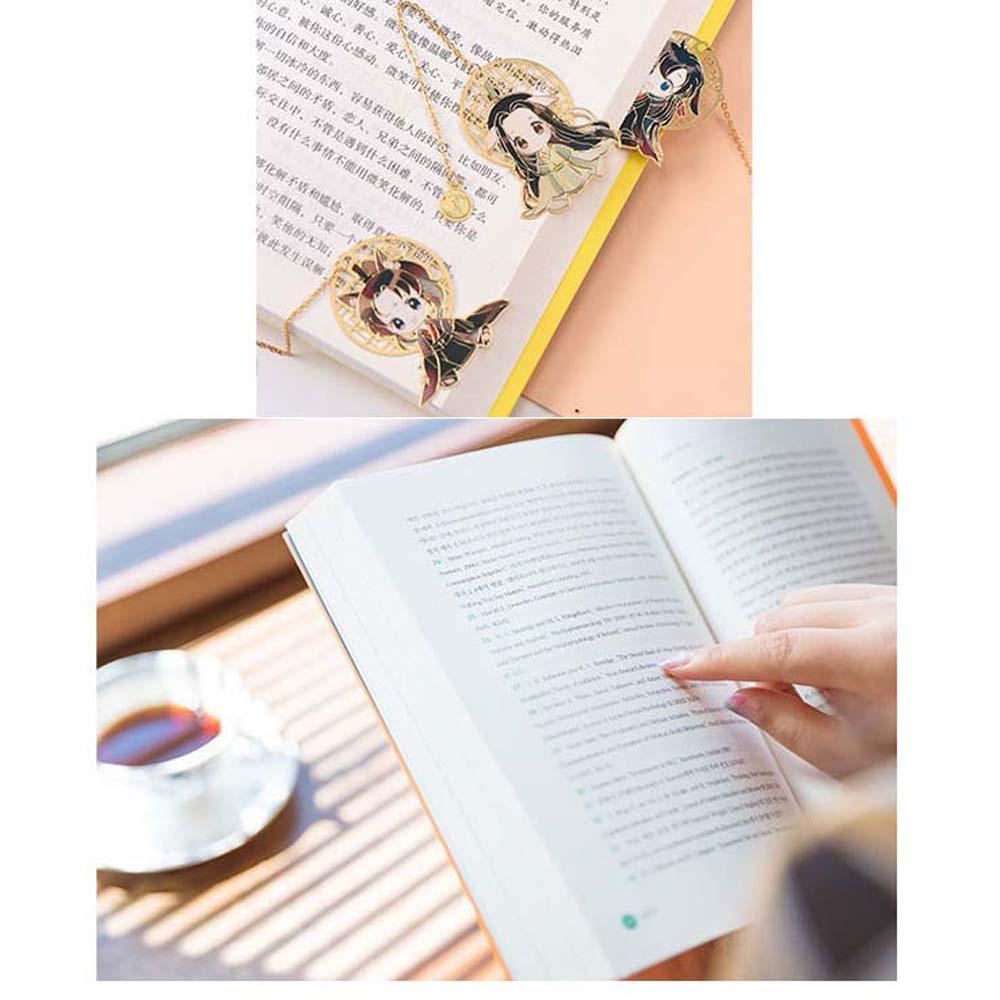 Lanfy Tian Guan Ci Fu Gaya China Vintage Xie Lian Fringed Pendant Metal Penanda Buku Hua Cheng