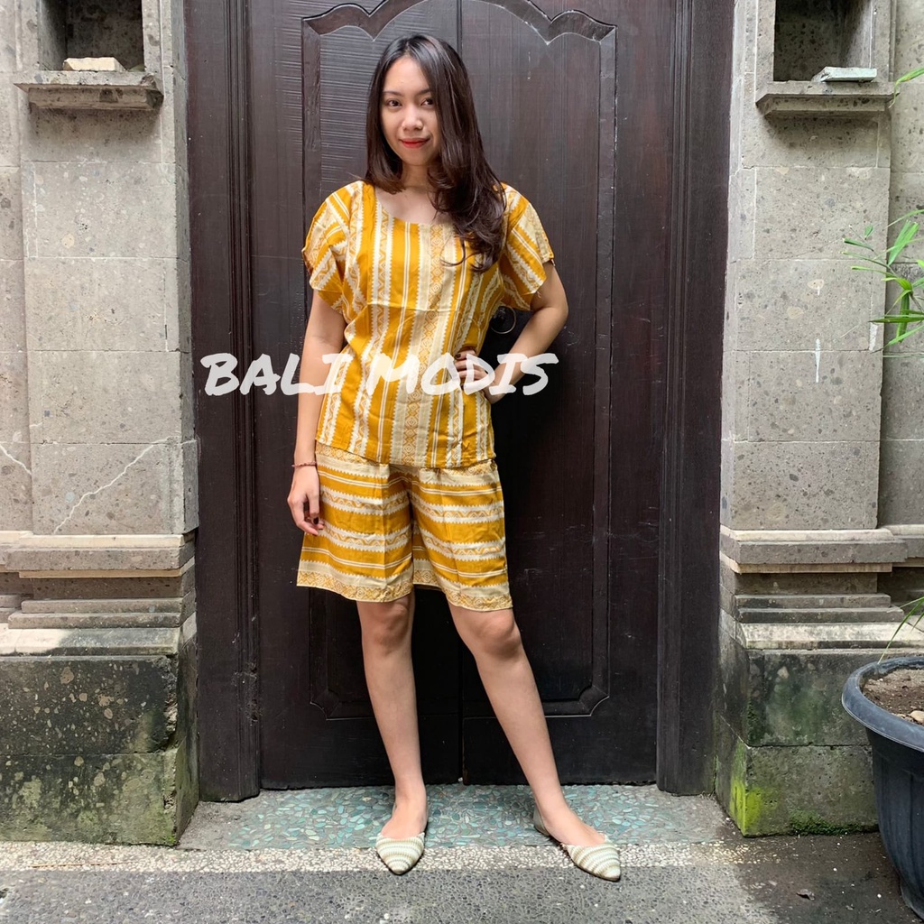 BABYDOLL SETELAN KULOT PENDEK MOTIF ETNIK BALI