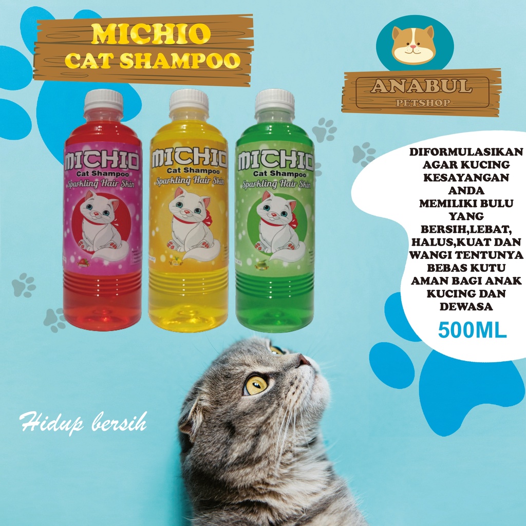 SHAMPOO KUCING &amp; ANJING 500ML MICHIO ANTI JAMUR &amp; KUTU VARIAN STRAWBERRY JERUK APEL-BOTOL EKONOMIS