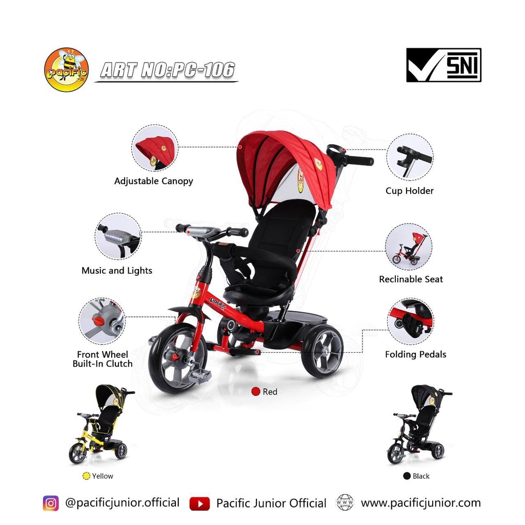 Sepeda Tricycle Roda Tiga Pacific PC 106 trike music