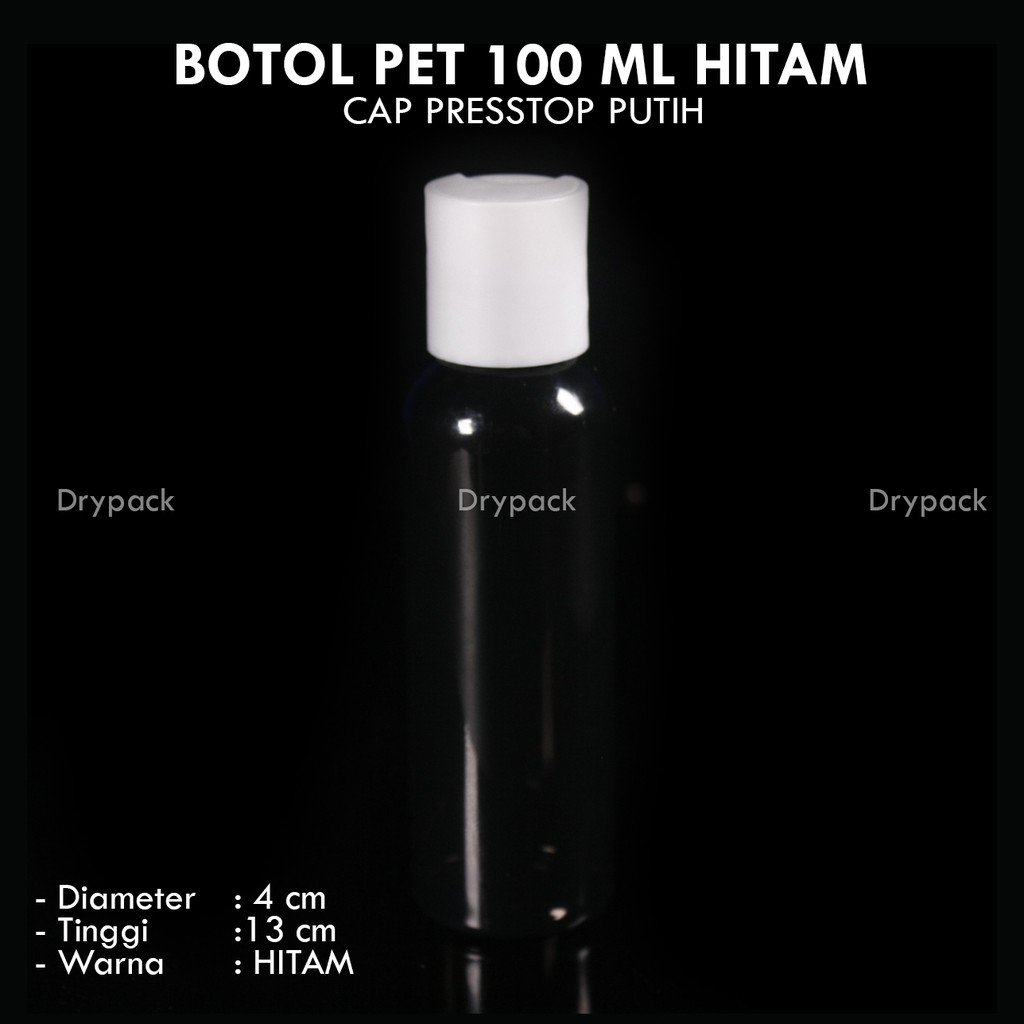 Botol Presstop 100 ml Hitam (tutup 3 varian warna)