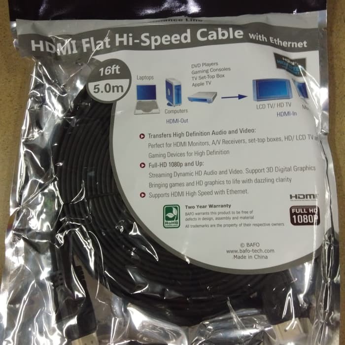 Bafo Kabel HDMI 5M FLAT Male-Male Hiqh Speed