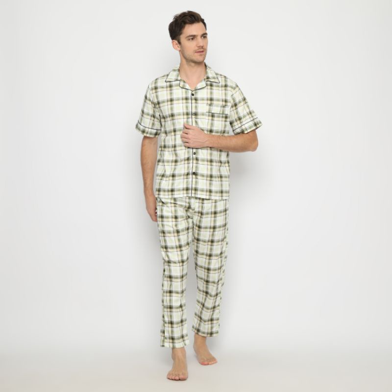 HANA SLEEPWEAR PIYAMA / BAJU TIDUR PRIA / WANITA ( COUPLE )  100 % COTTON-Green Burbe