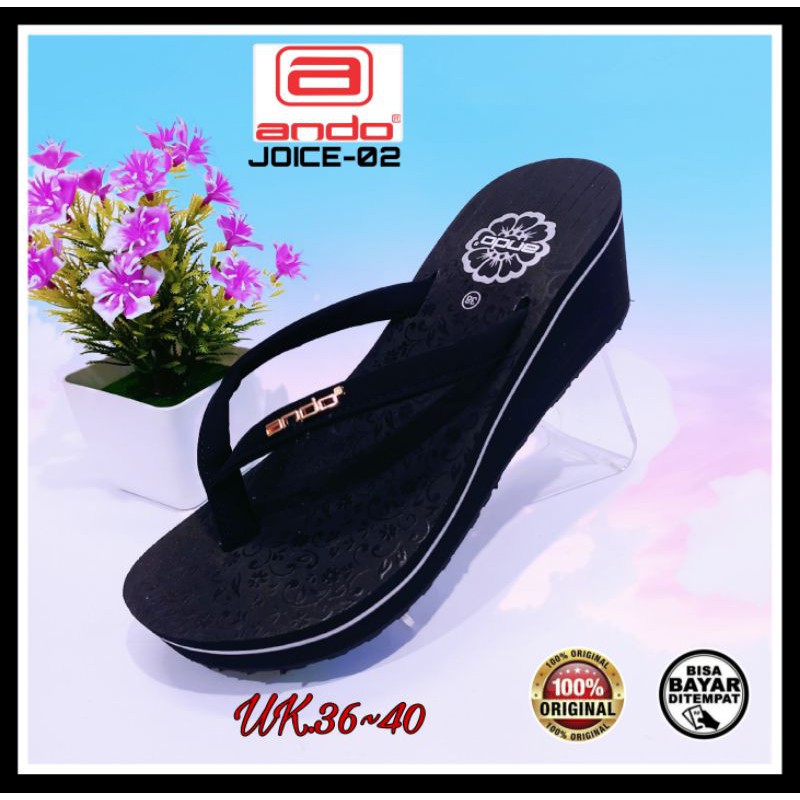 Sandal Jepit Hak Tinggi 6 cm Cewek Kekinian Asli Original Ando Joice Wedges Hitam Size 36-40 Premium Berkualitas