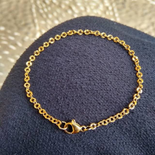 Gelang Tangan Wanita Rantai Sinar Kecil Titanium Gold Emas
