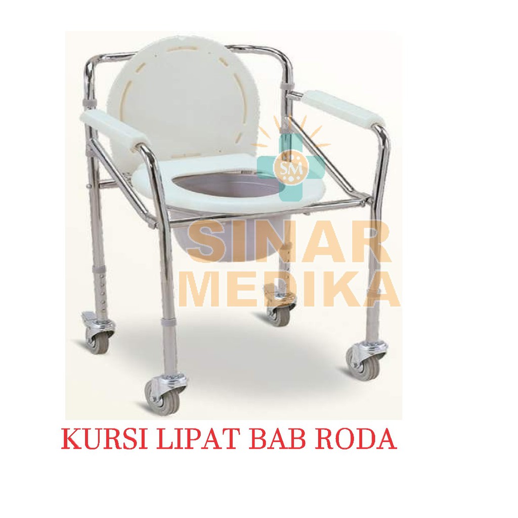 COMMODE CHAIR FS696 . KURSI BAB MANULA DENGAN RODA . KURSI PUP RODA BISA DILIPAT .