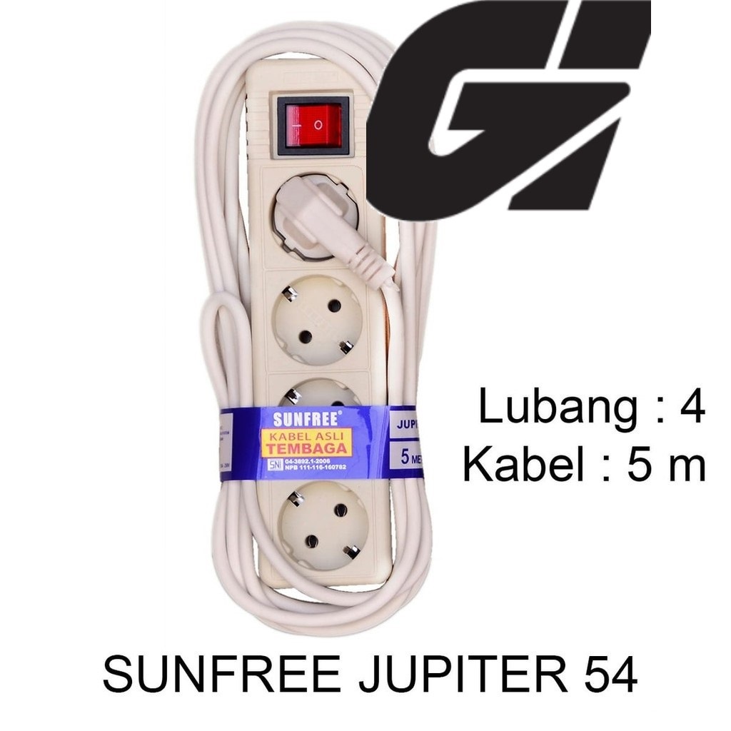 Sunfree Stop Kontak Kabel Jupiter  1.5 - 3 - 5 Meter 2 - 3 - 4 - 5 Lubang