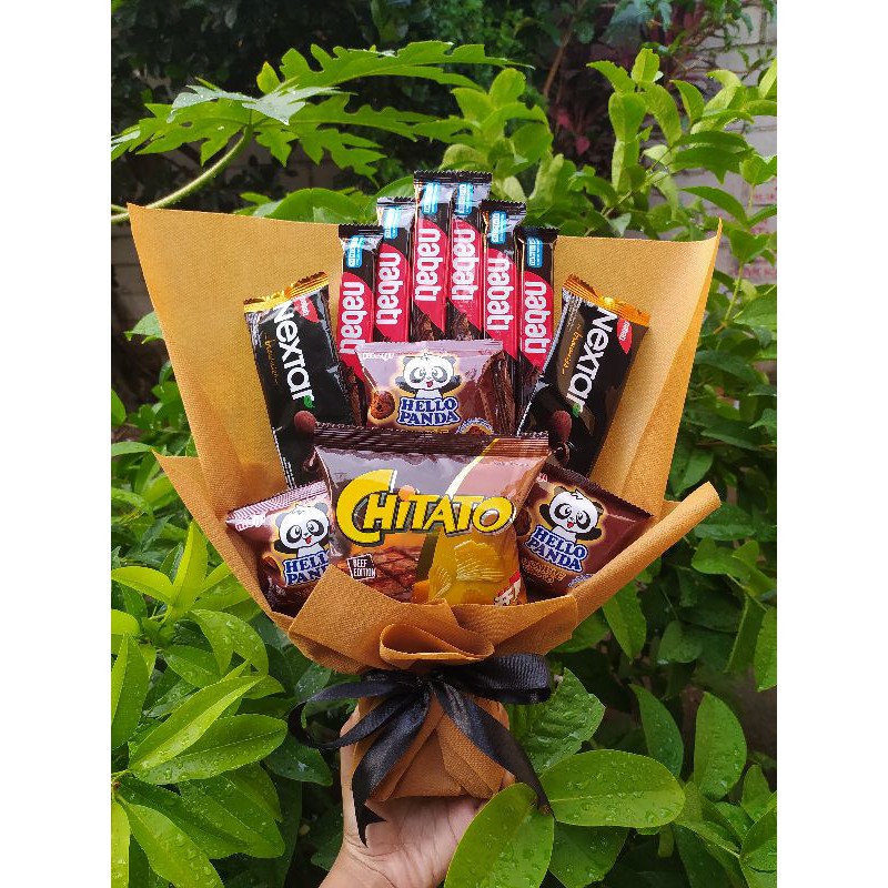 (S) Buket Snack COKLAT/paket/bingkisan Snack Ulang Tahun/Ultah/ Wisuda/Kado/Hadiah