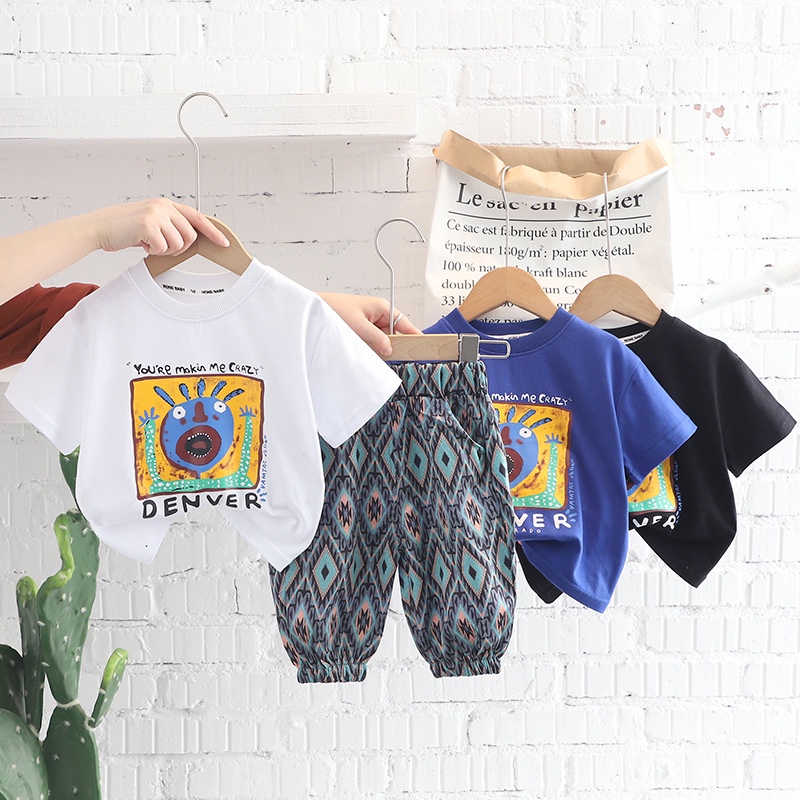 Setelan Anak Laki Laki DENVER Baju Kaos dan Celana Summer Set 2in1 anak Import