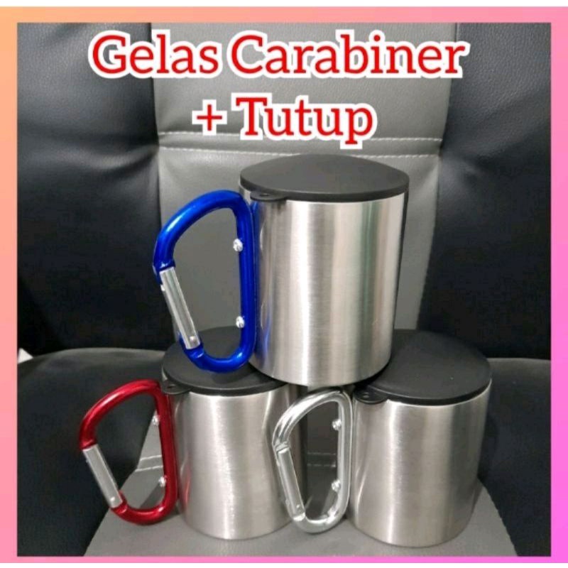 Gelas Cangkir Carabiner Stainless Steel 220ml + Tutup / MUG CARABINER