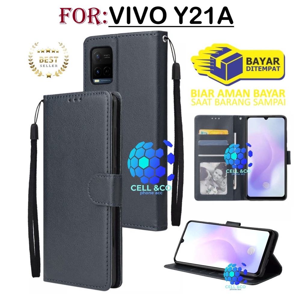 NEW VIVO Y21A CASE FLIP LEATHER WALLET PREMIUM FLIP CASE BUKA TUTUP KESING HP CASING FLIP CASE WALLET VIVO Y21A