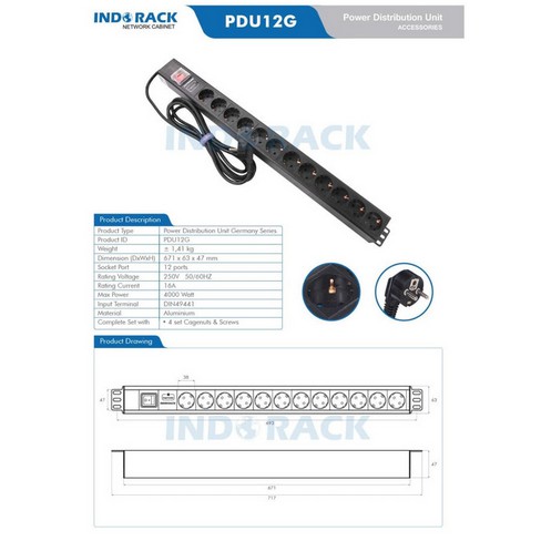 Indorack Aksesoris Power Distribution Unit 12 Outlet Germany