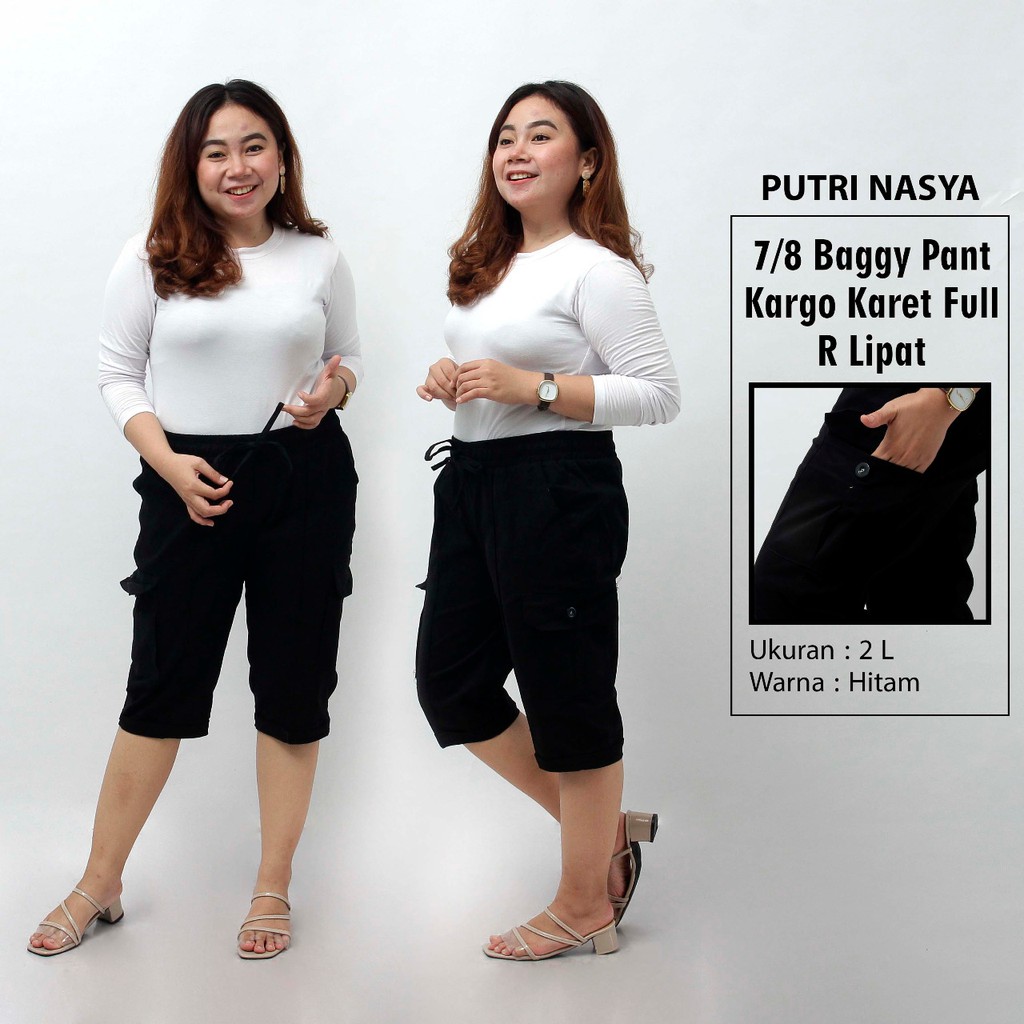 Celana 7/8 jumbo K karet full / baggy pant jumbo / celana pendek model 8L-6L-5L-4L-2L-XL-S fit to L