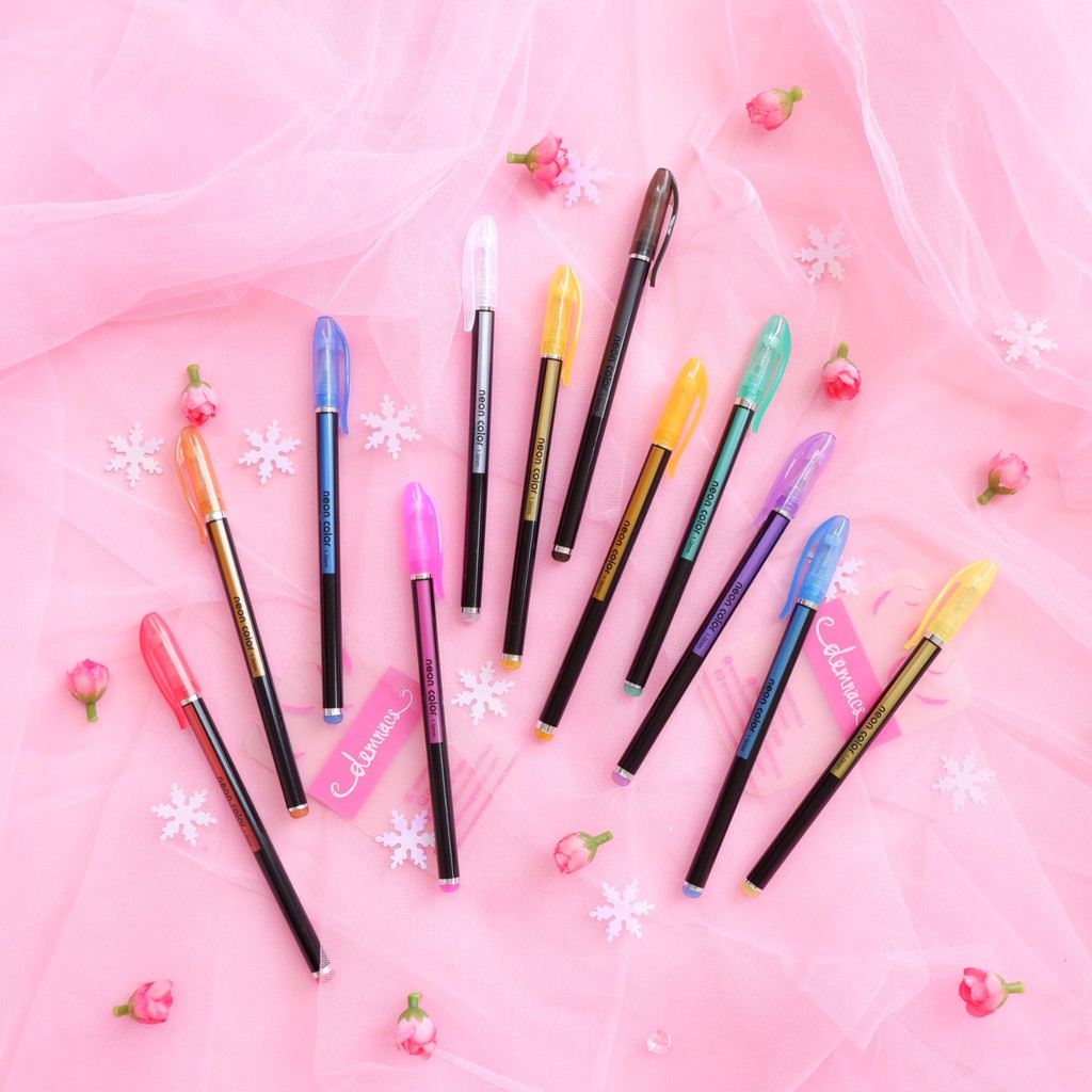 

pulpen glitter & rainbow pen isi 12. pulpen warna warni demnacs