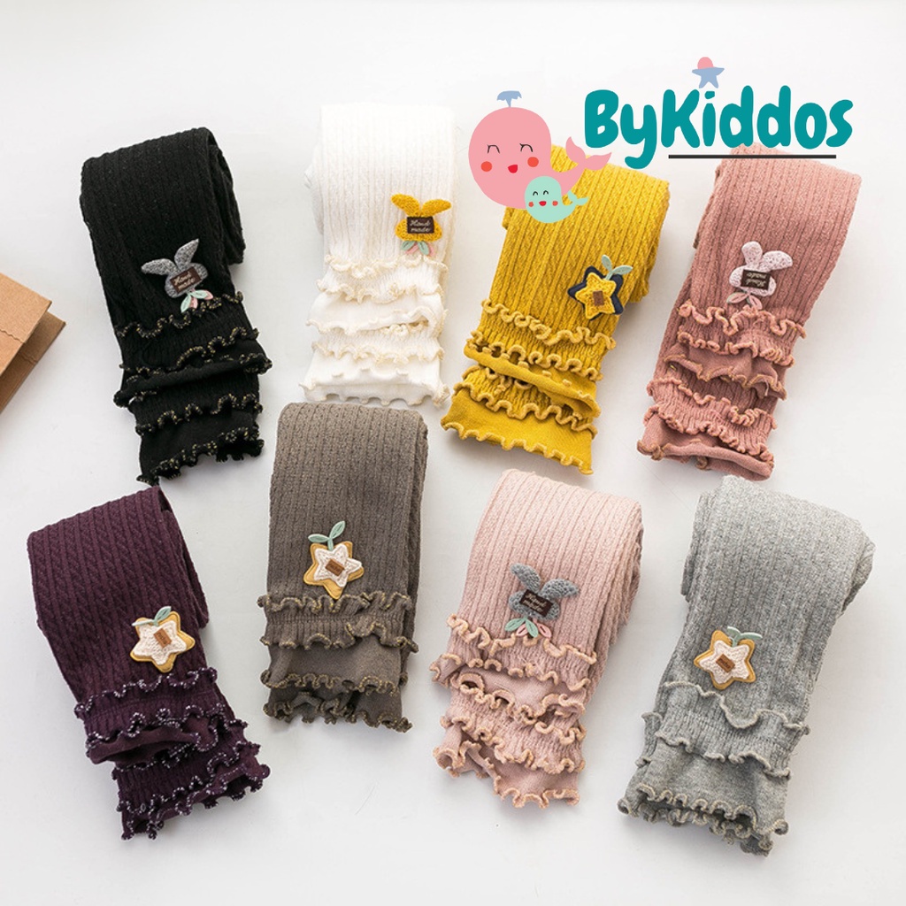 ByKiddos - Legging Anak Perempuan Import Rajut Motif Ruffle, Legging Import Motif Bunga